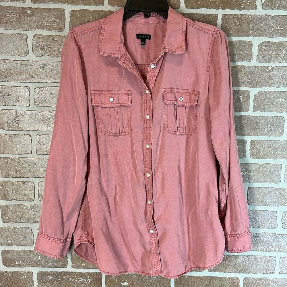 Talbots Shirt Blouse Tab Sleeve Button Down Lyocell NWOT